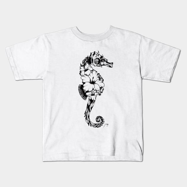 Floral Seahorse Kids T-Shirt by Akbaly